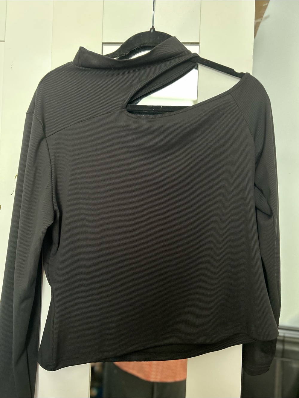 SHEIN Black Asymmetric Cutout Long Sleeve Top